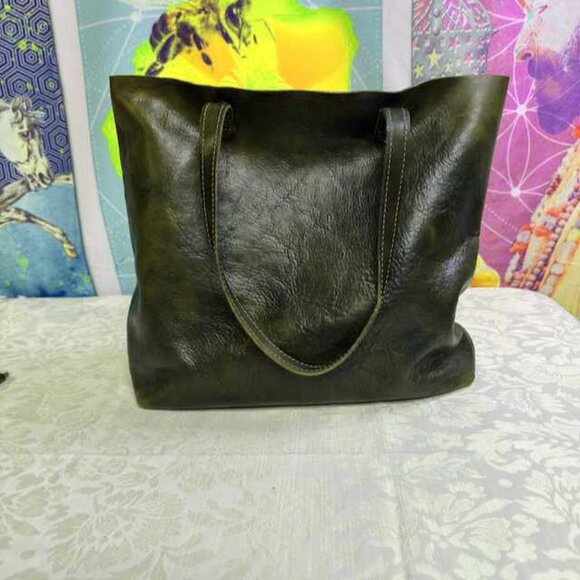 Floto Italian Leather Tote Green Patina Made in Tuscany - Picture 5 of 13